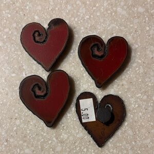 Vintage Heart Wall Hook Set - Deep Red